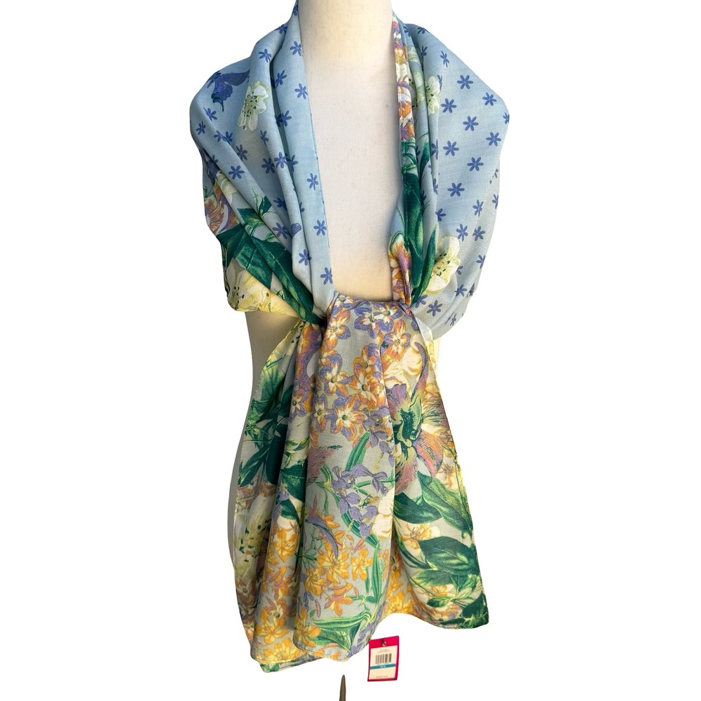 Vince Camuto Cottagecore Garden Floral Pastel Butterfly Scarf Wrap Shawl NWT